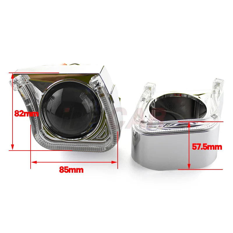 iPHCAR  35W High Low Beam HID Bi Xenon Projector Lens with  LED Light Guide Angel Eyes Shroud Kit for 12V Automobile Headlight