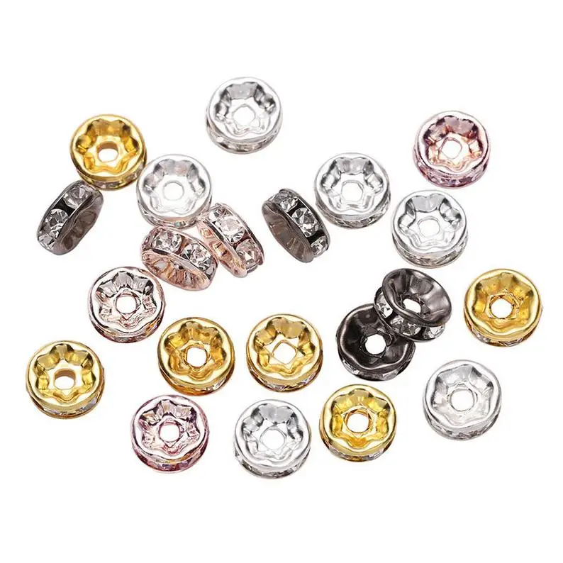 50pcs/lot 4 6 8 10 12mm rhinestone Rondelles crystal beads rondelle loose spacer beads DIY Jewelry Making Accessories Supplie