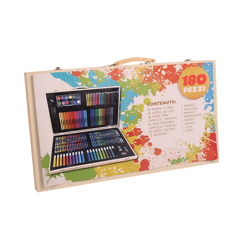 BESTLINE 180 Pieces Plastic Box Art Drawing Set for Kids Drawing Art Box with Oil Pastels Crayons Colored Pencils Markers