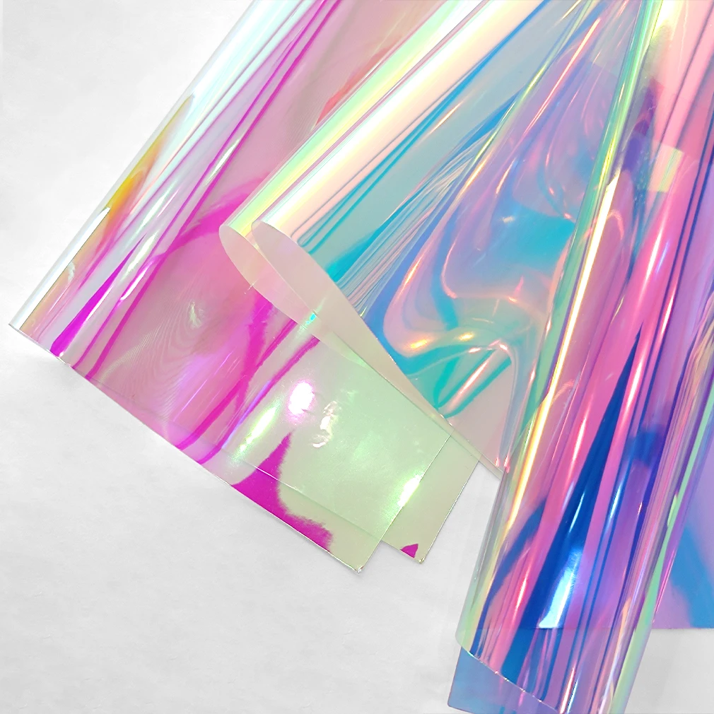 10 Pcs Holographic Clear PVC Vinyl A4 Iridescent Waterproof Mirrored Foil Laser Film for DIY Applique Crafts