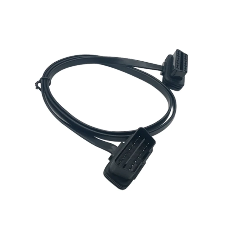 custom fast delivery 1m Low Profile Flat Ribbon OBD Diagnostic Cable Male to Female 16 Pin Right Angle Extension Cable