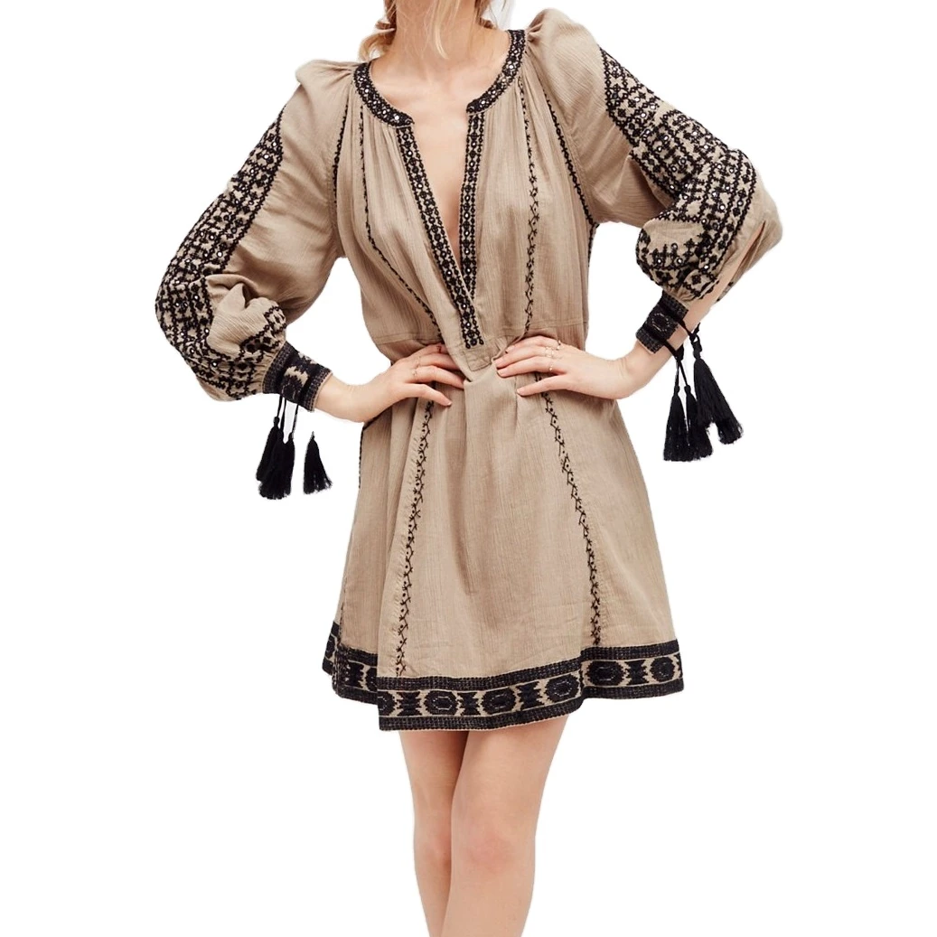 Женское Повседневное платье с длинным рукавом и V-образным вырезом