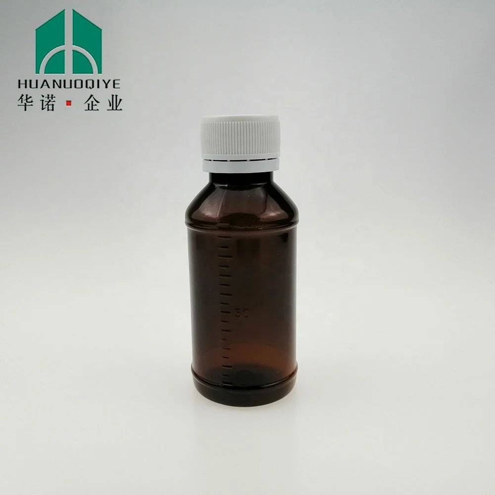 100ml Pet Plastic Cough Syrup Bottle with Measurement Cap Amber Liquid Medicine Bottles