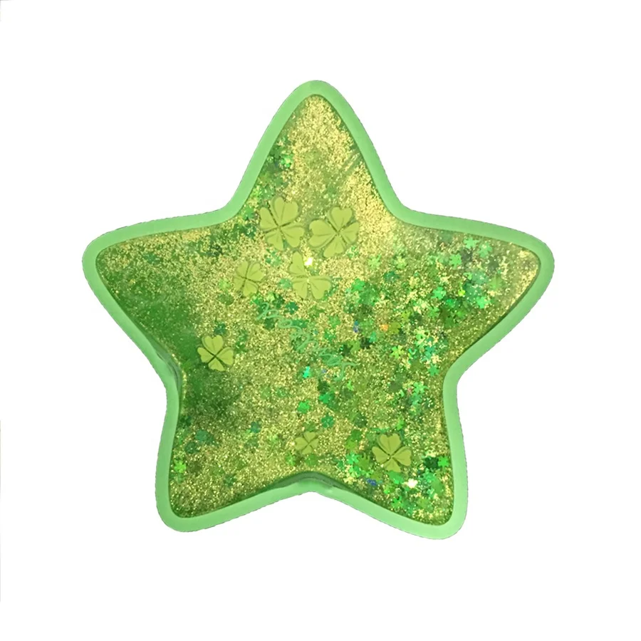 Customized UV Print Sparkle PC Silicone Promotion Gifts Star Shape Liquid Oil Aqua Waterfall Quicksand Glitter Coffee Coaster