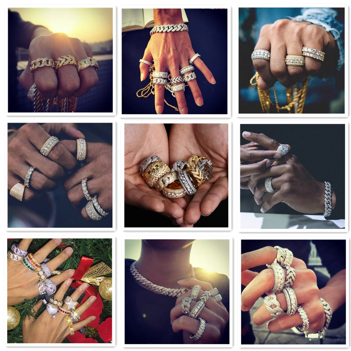 Custom Wholesale New Stainless Steel Hip Hop Iced Out Gold Vermiel Signet Engraved Mens Ring