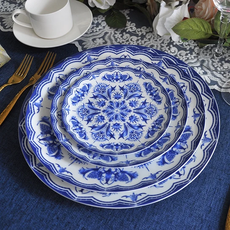 custom logo china tableware blue and white flower ceramic Dessert Plates set for wedding