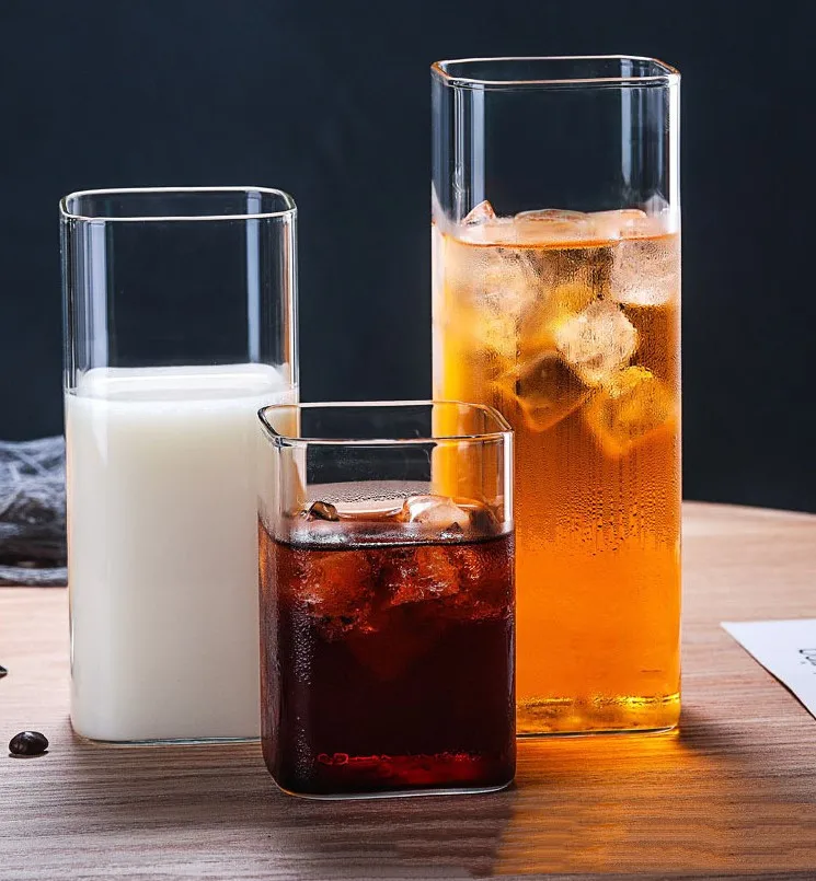 Hot Sale High Borosilicate Square Cup Children Drinking Glass Cup Juice Milk Tea Glasses Cup