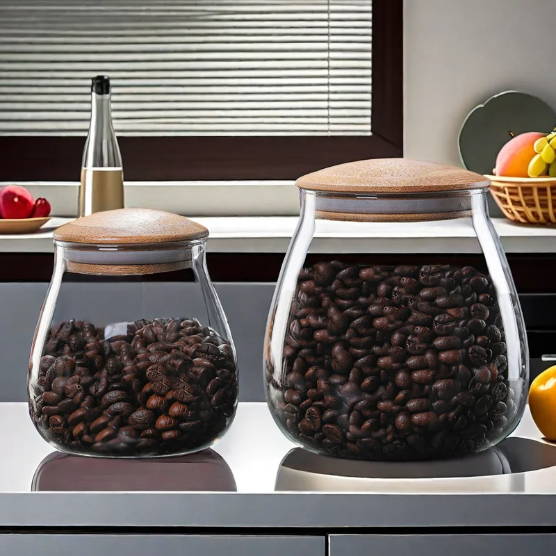 Eco-friendly Handmade Mushroom Shape Cute Airtight Glass Jar With Bamboo Lid For Food Storage Container For Coffee Bean