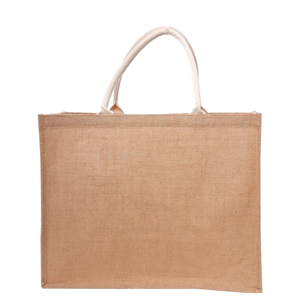 In Stock OEM Eco Friendly Blank Canvas Jute Burlap Pouch Tote Bags Soft Cotton Handles