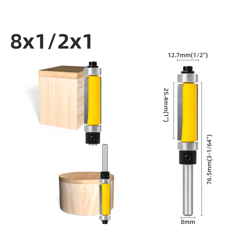 1/4inch Shank Flush Trim Router Bit Top & Bottom Double Bearing Profile Trimming Bits Woodworking Tool Carbide Milling Cutter