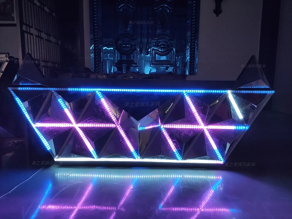 
products wood counter with stainless steel special design LED DJ table LED Modern lighted up 16color remote control 