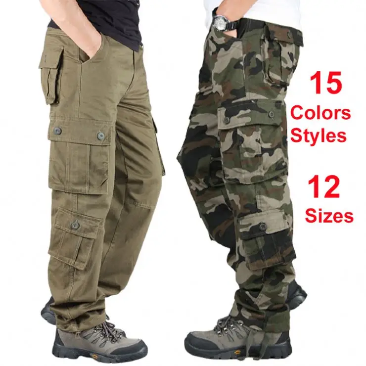 Mens fall winter cotton solid camouflage outdoor hiking camping military army Combat work multi pockets utility cargo pant