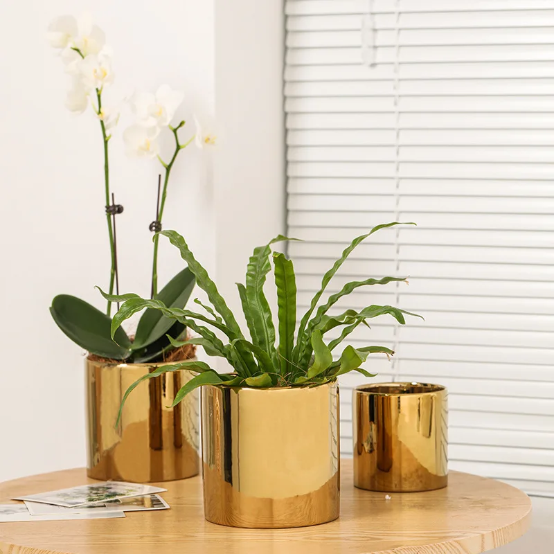 Customized ceramic flower pot set gold pot plant ceramic pots