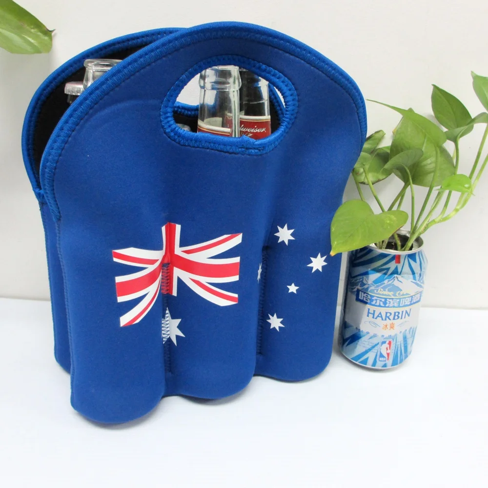 Australia Flag 6 Pack Can Carrier Tote Insulated Neoprene Bottle Cooler Bag Water Beer Holder for Travel with Carry Handle