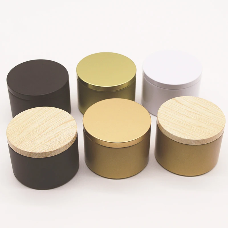 Wholesale custom food empty candle tin containers round tinplate cainster metal matte black 200g 250g tea and candle tin cans