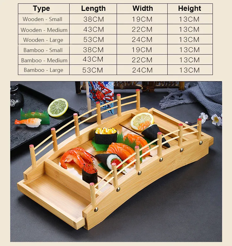 Japanese Restaurant Bamboo Arch Bridge Sushi Boat Plate Tray Large Wooden Sashimi Serving Sushi Bridge Hokkaido