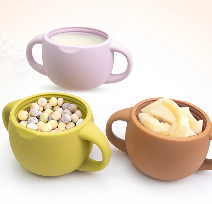 2-in-1 Silicone Training Cup, Baby Sippy Cup with Straw & Snack Lid for 6 months+ Break Resistant, Toddler Smoothie Cup