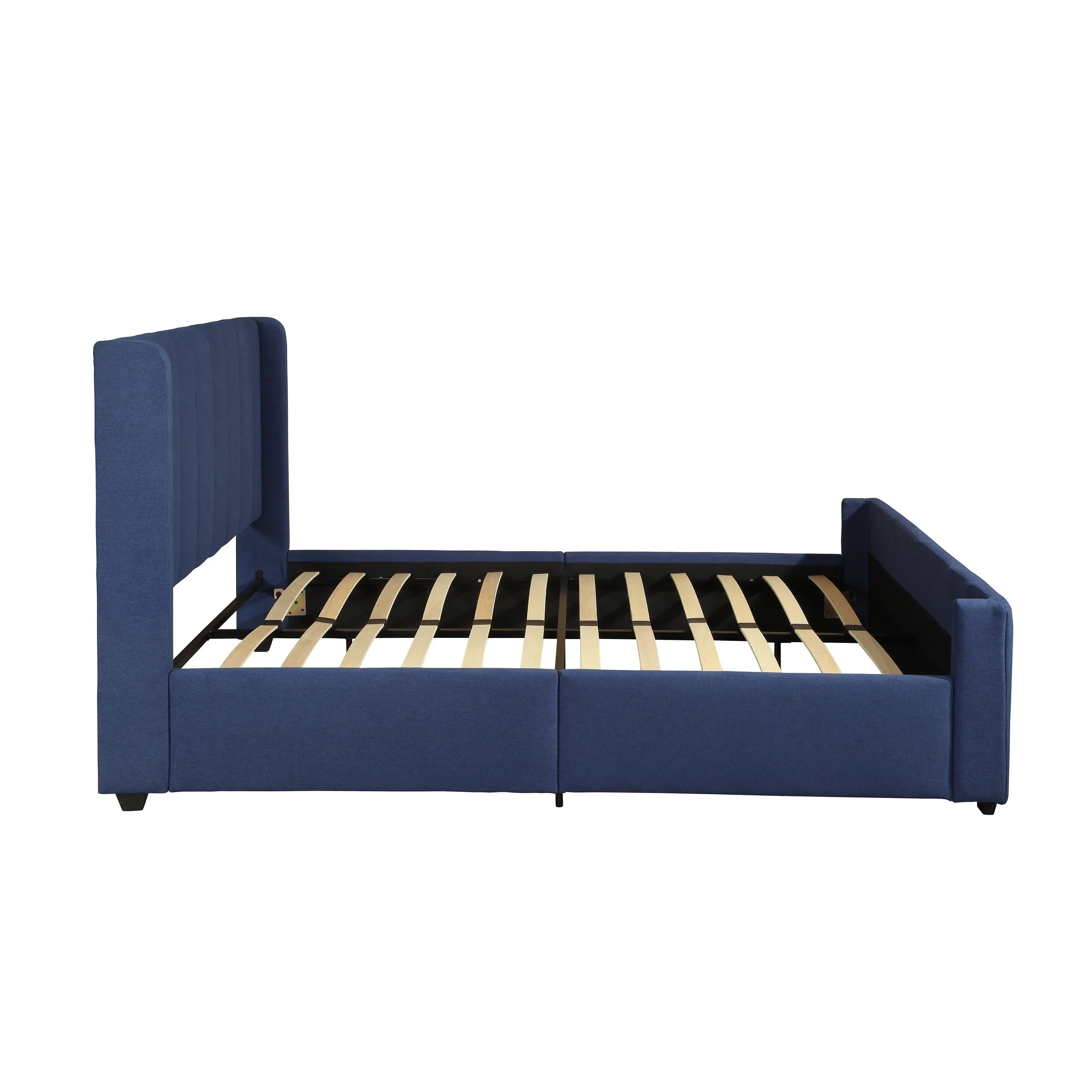 Nordic Bedroom Furniture Navy Blue Fabric Upholstered Queen-Size Bed Frame