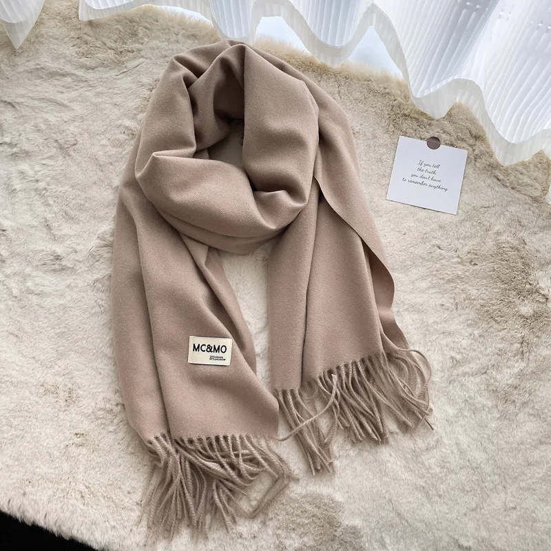 High Quality Solid Color Unisex Warm Knitted Imitation Cashmere Versatile Monochrome Shawl Tassels Scarf