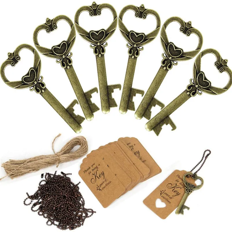 50pcs/bag Wholesale Creative Items Heart Shape Retro Gifts Wedding Favors Key Bottle Opener
