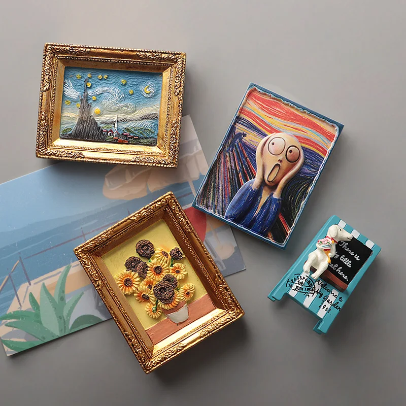 High Quality Customised Refrigerator Magnetic Sticker Home Decoration UV Printing World Famous Painting Custom 3D Fridge Magnets