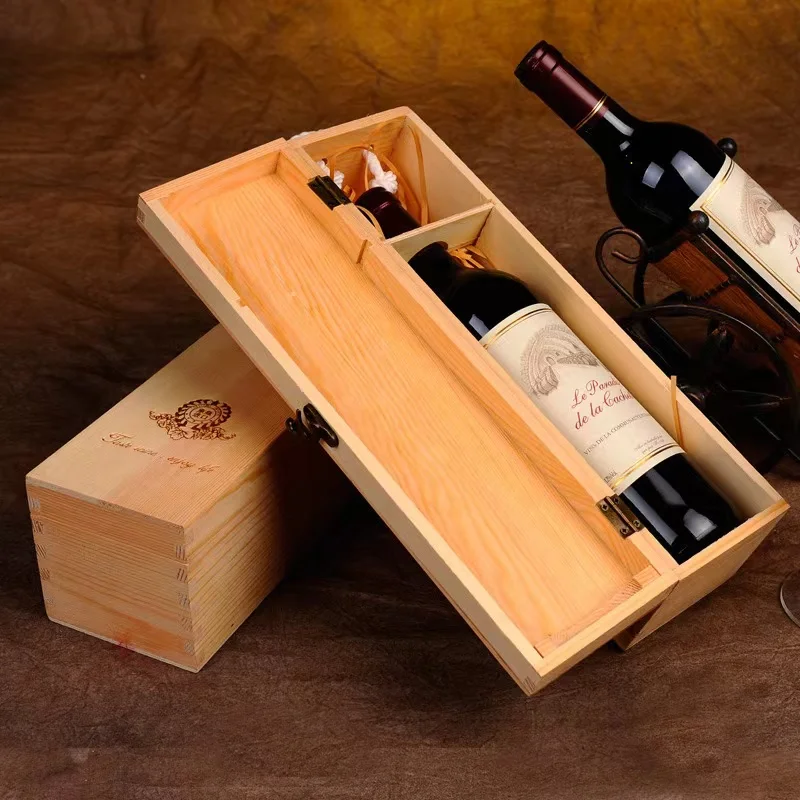 Vintage rustic wood trim on open handle multi-function wooden wine storage box