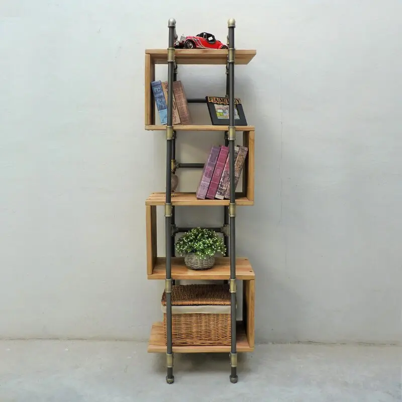 Industrial Style Iron Pipe Frame Corner Shelf Storage Rack Cube