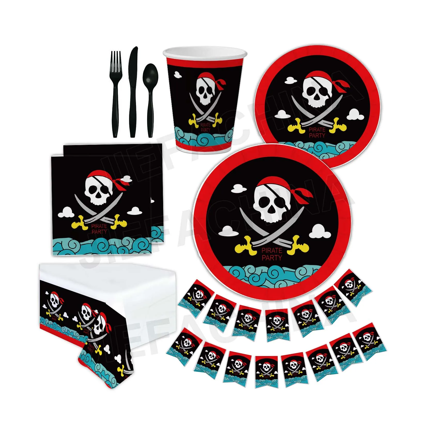 Happy Birthday Paper Cups Plates Napkins For Kids Boys Pirate Disposable Tableware Party Supplies