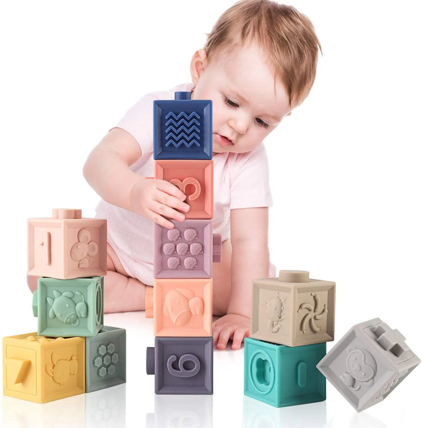 Soft Building Blocks Baby Toys Teethers Toy Educational Squeeze Play Toys Baby Stacking Cube Baby Soft Blocks