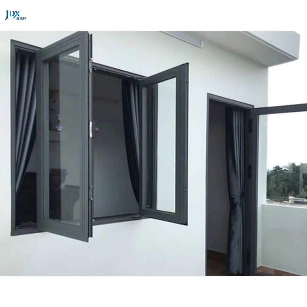 Black Burglar Proof Aluminium Casement Windows New Design Aluminum Casement Window With 5mm Thick Tempered Glass
