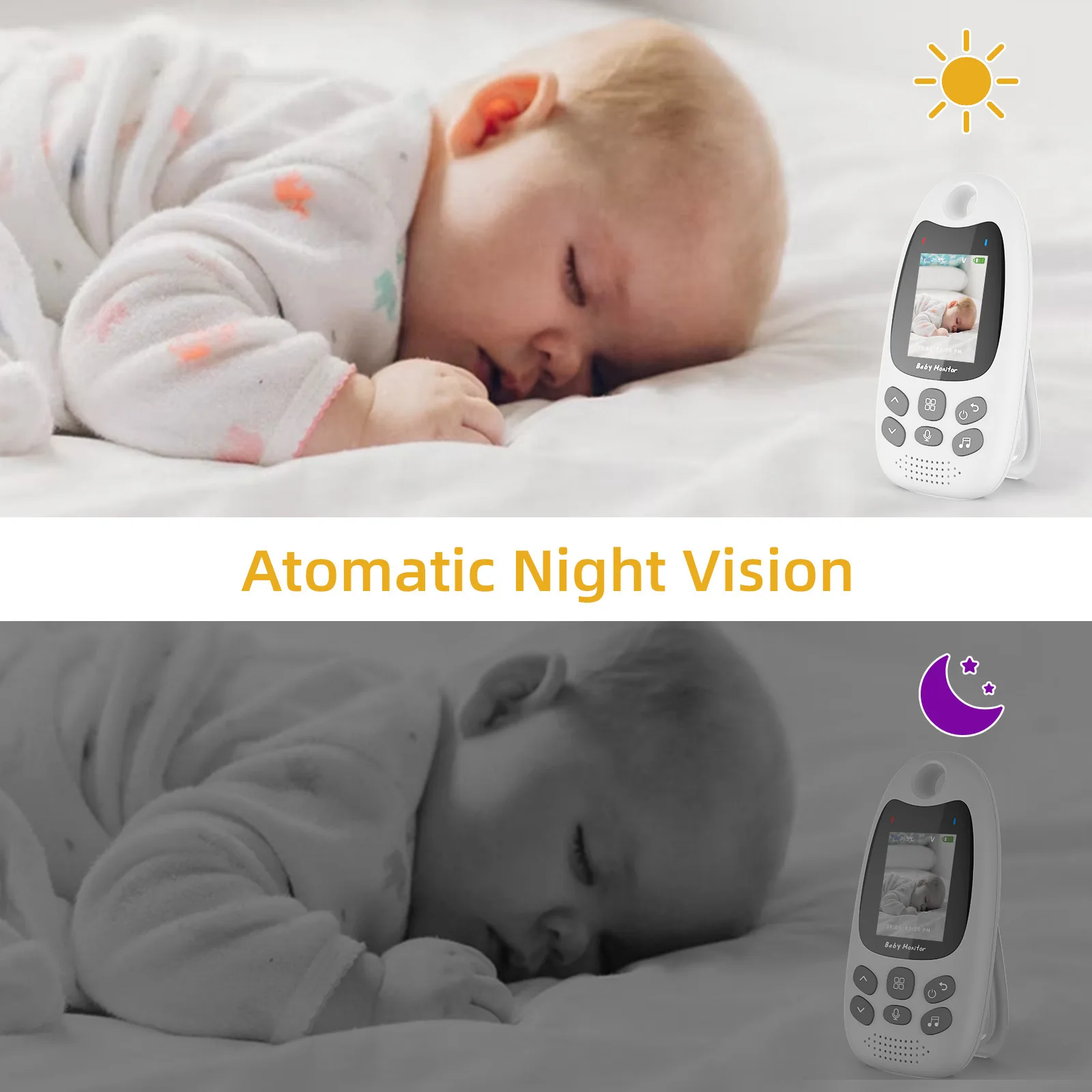 Wireless White Baby Safety Audio Baby Monitor 2 Inches Wireless Baby Monitor VB610