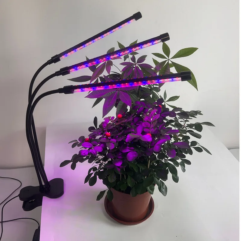 USB Clip-On Triple Head Plant Grow Light Timer Full Spectrum LED Sunlight for Indoor Succulents Flower Nursery