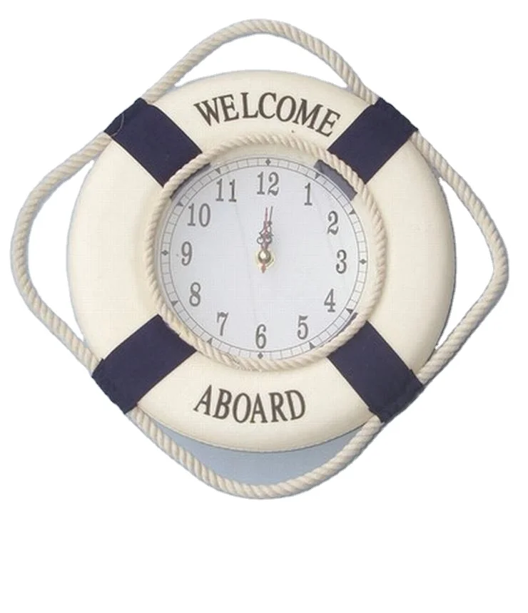 Marine life saver Clock, WELCOME ABOARD 25cm set 2 life buoy ring Clock