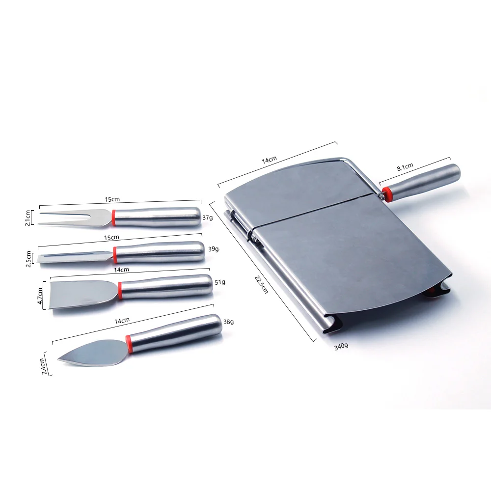 Portable multifunctional Stainless Steel Wire Cheese Slicer  Cheese Cutting Board And 4 Pieces Knife Set