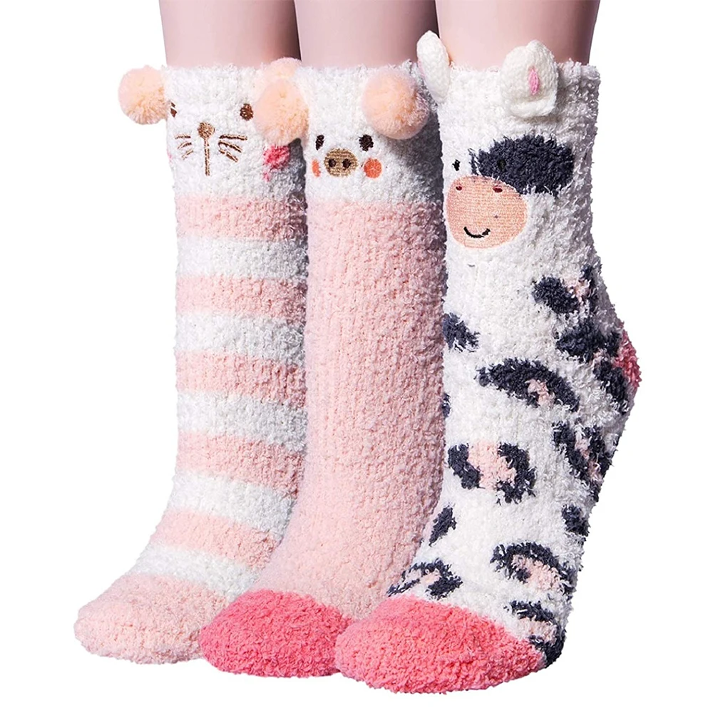China factory price  lovely Cute fluffy socks women 3D animal Stocking socks