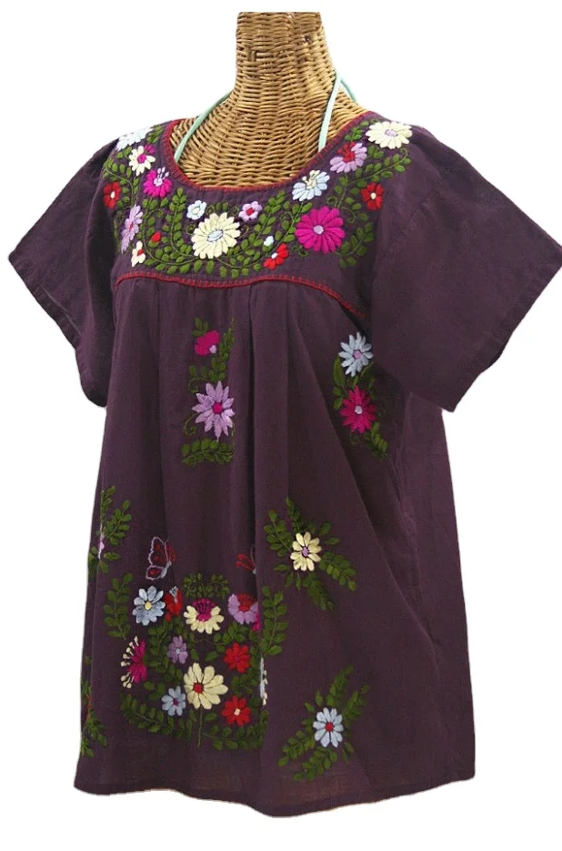 Maroon fabric with colorful sunflower embroidery blouse women