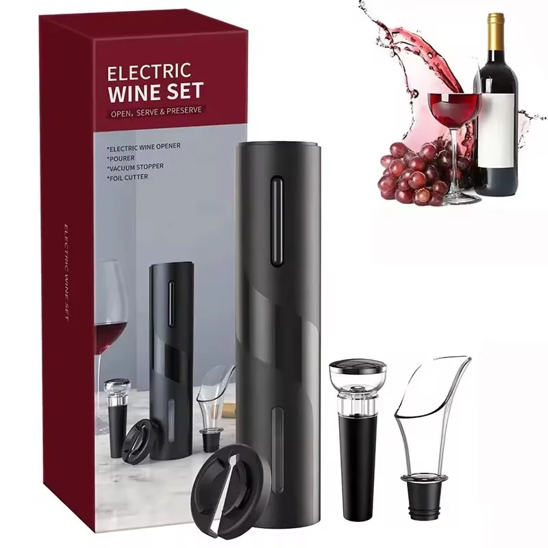 Custom Logo One Touch Battery Automatic Wine Corkscrew Bottle Opener Kit Electric Wine Opener Set