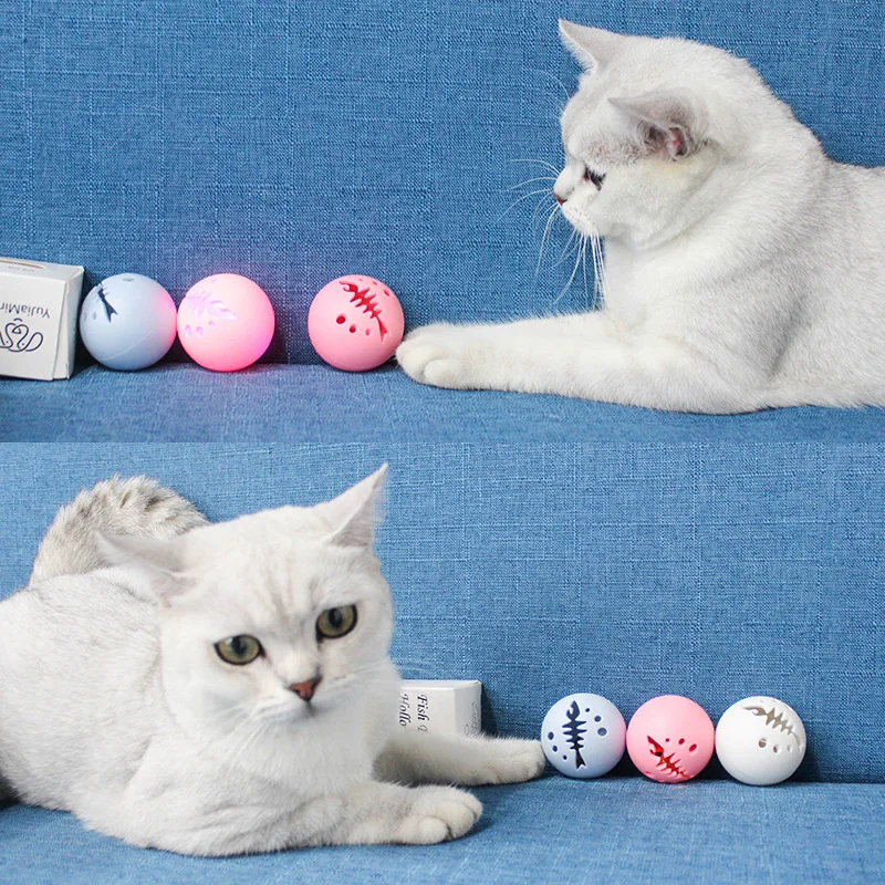 Cat Toy Combination Fishbone Ball Cat Bell Mint Glow Toy Cat Interactive Flash Light Ball Catnip Ball Toy