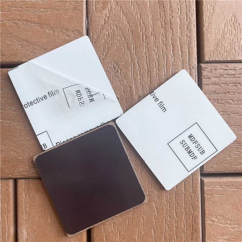 MDFSUB in stock 3' square wooden Sublimation Magnet Blanks Fridge Magnet sublimation MDF Fridge Magnets with protective film