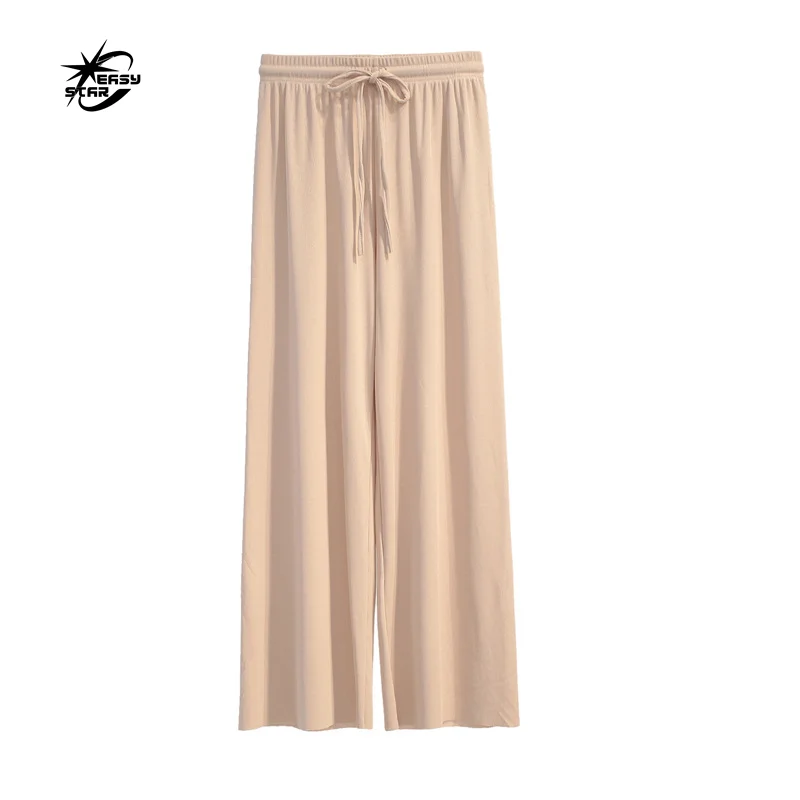 Spring/summer Pleated Wide Leg Pants Women's High Waist Slim Casual Pants Korean Style One Size Black Chiffon Ninth Pants