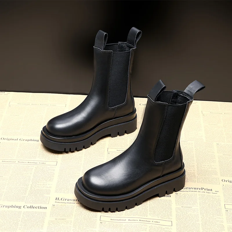 New Styles Genuine Leather Martin Boots Platform Autumn And Winter Chelsea Boot Woman