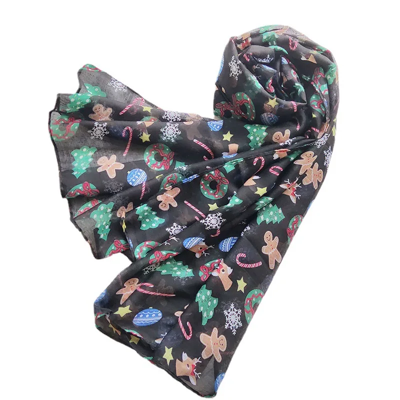 Factory Low price Custom Graphic Printing Christmas Ethnic Scarves Shawls Voile Beach Scarves