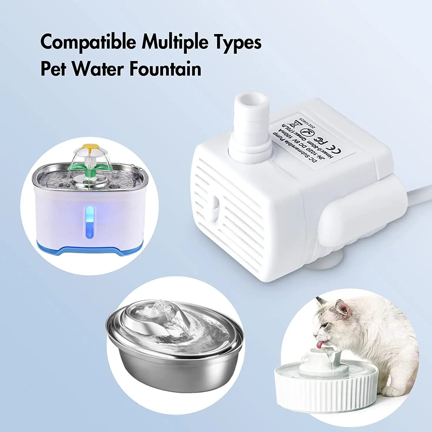 Cat Water Fountain Pump Replacement for Pet Water Fountains Ultra Quiet Long Lifespan with 6 ft Power USB Cable