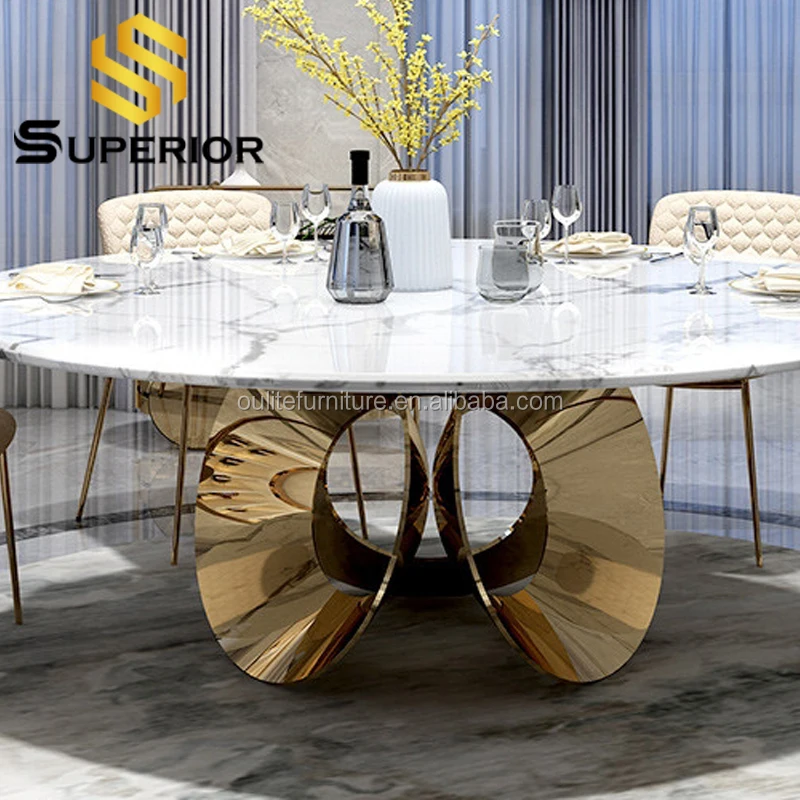 Роскошный Большой Золотой металлический обеденный стол со стульями