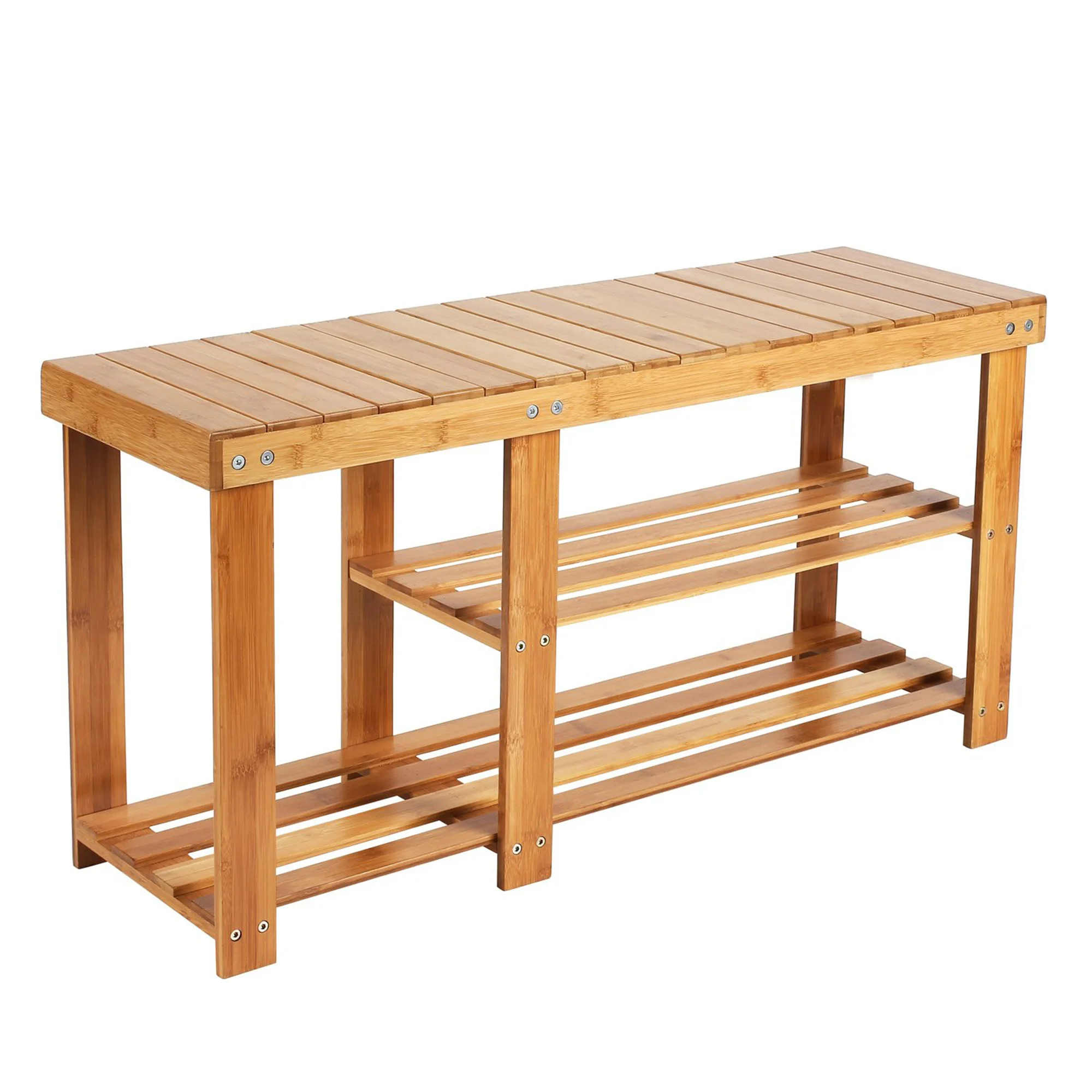 Sturdy Shoe Rack Bench 3-Tier Bamboo Shoes Organizer Ideal For Entryway