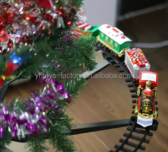 Christmas Tree Decoration Railway Train with Sound Light Santa Claus Classic Toys Electric Track Train Slot Toys