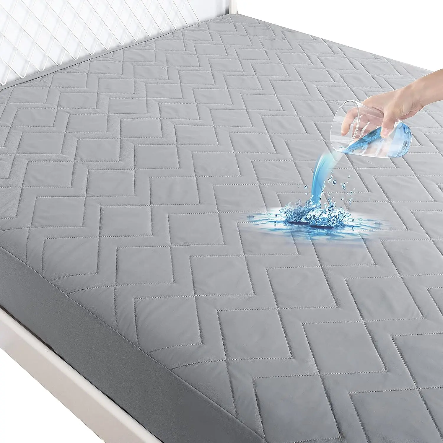 Mattress Cover Stretches up to 16 Inches Quilted Fitted Mattress Pad Elastic Fitted Mattress Protector