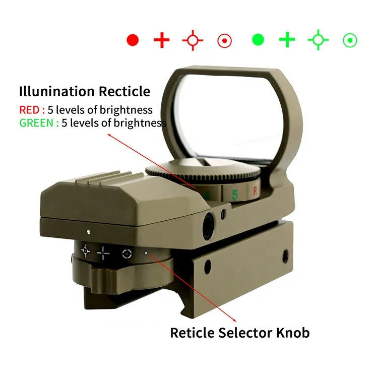 Mzj Optics 1X22X33mm Red Dot Sight Scope with 4 Reticle Red Green Dot Reflex Sight Tactical Laser Model for Hunting