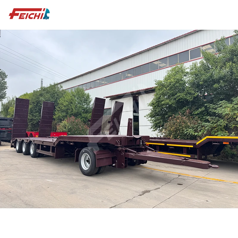Full 4 Axles 60 ton 80 ton Draw Bar Towing Container Flatbed Trailer lowbed truck trailer For Tractor