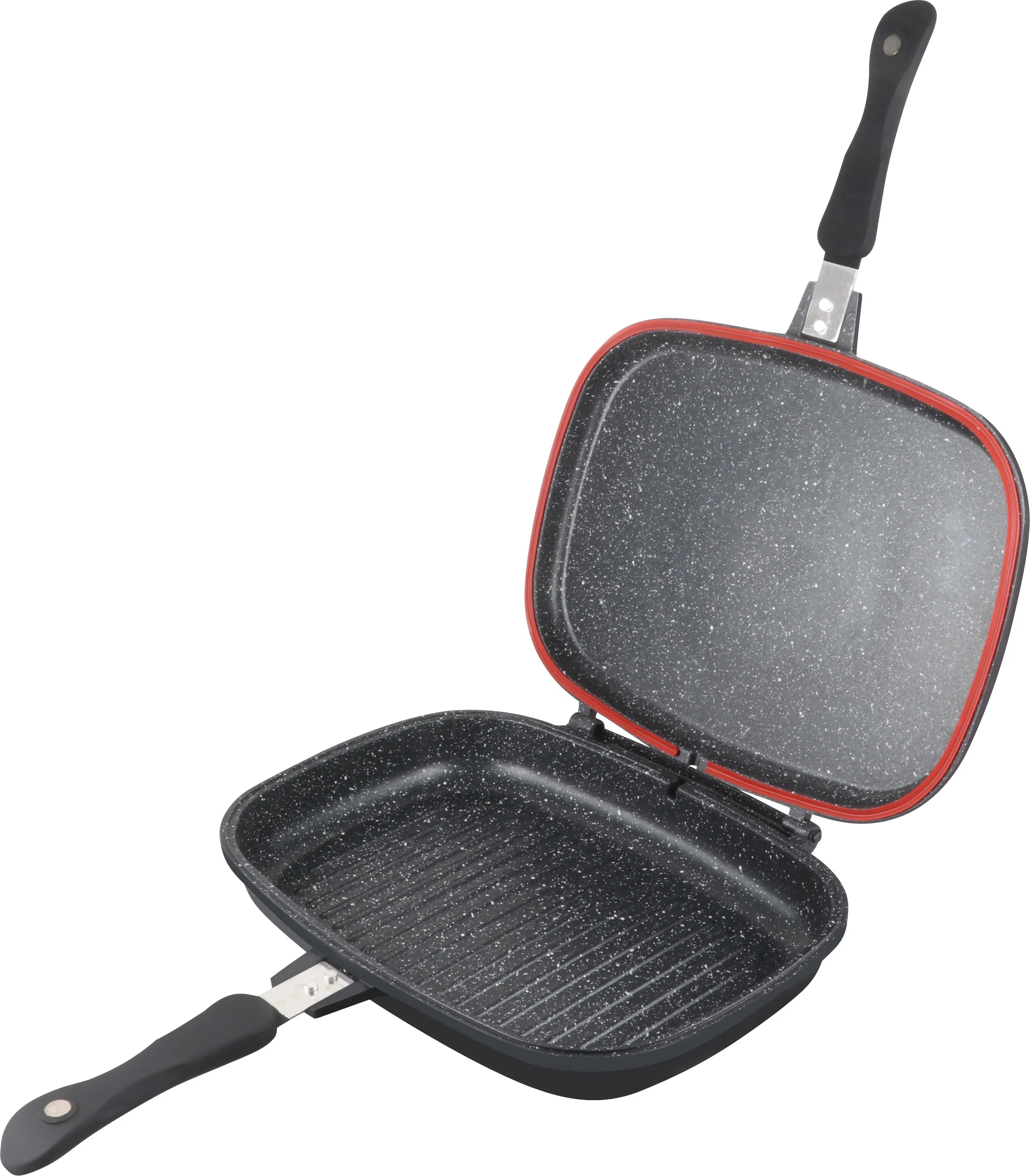 32cm induction double sided grill pan /double handle fry pan with non stick marble coating